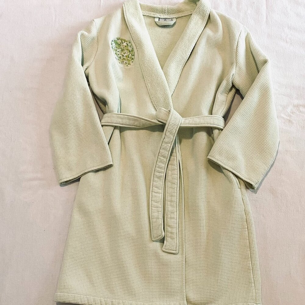 Yves Delorme Paris kimona robe Large unisex pale green waffle cotton luxury